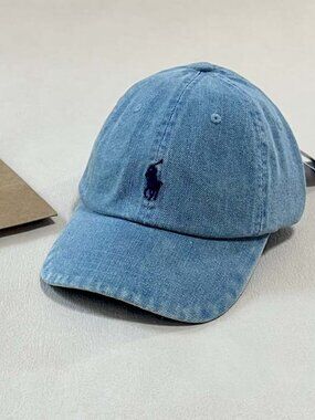 Ralph Lauren Denim Polo Pony Cap in Light Blue with Navy Logo